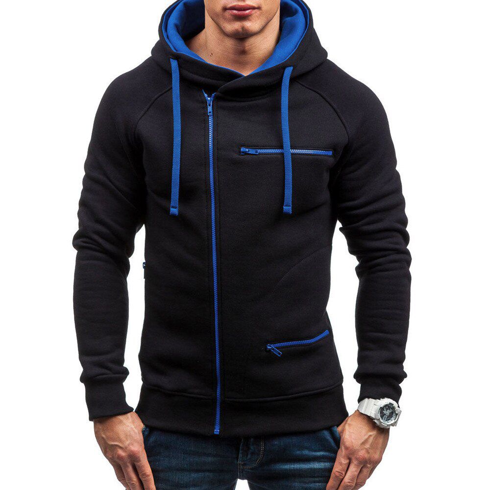 Men's Hooded Solid Color Pullover Sweatshirt Fall Casual Pure Long Sleeve Hoodie Men Jackets Casual Zipper Sweatshirts