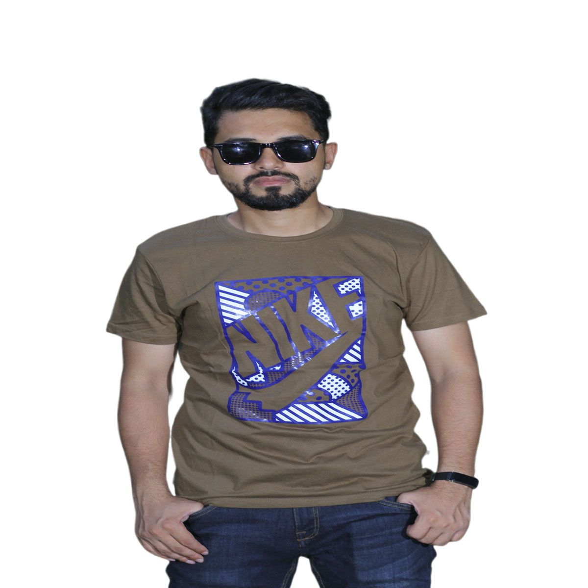 Olive Color Cotton Short Sleeve T-Shirt for Men