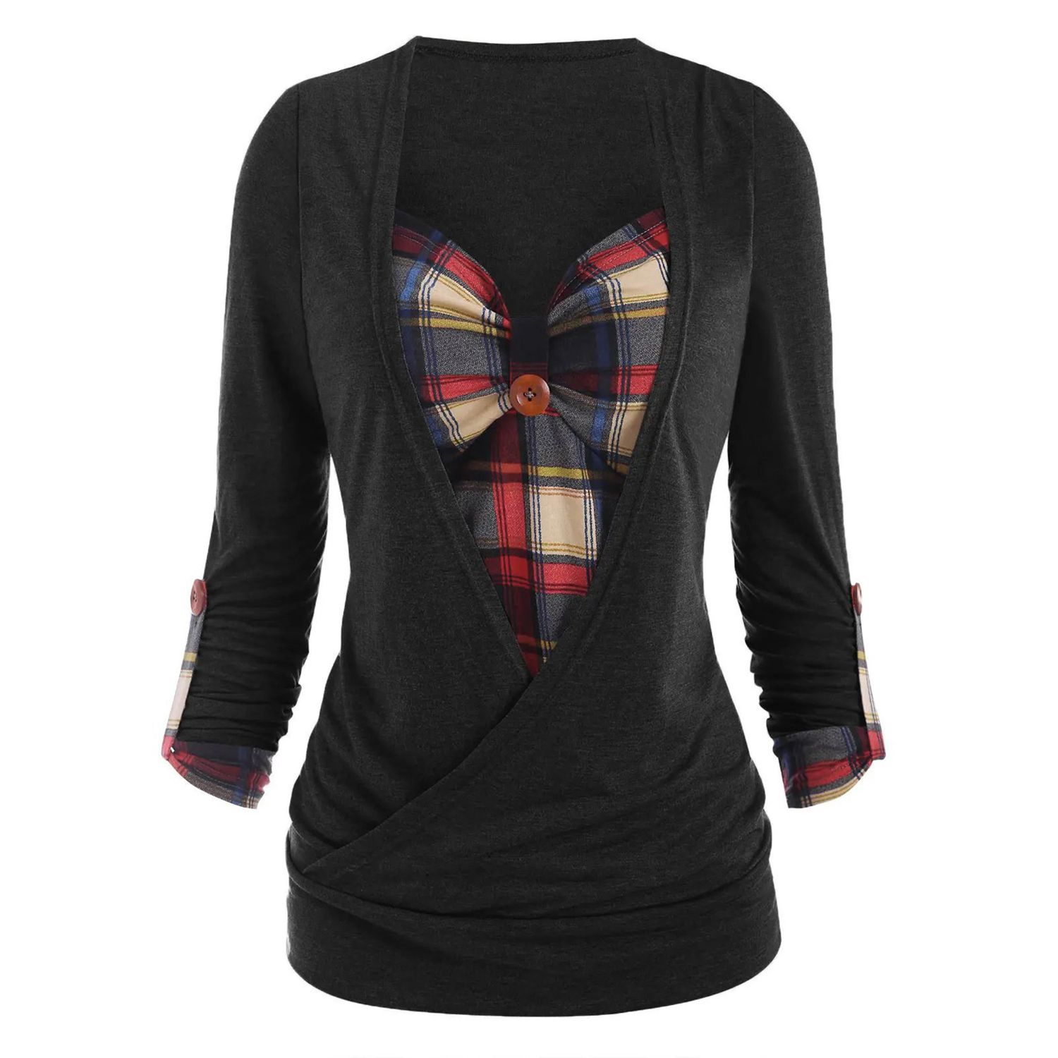 Ladies Top Pull-up Sleeve Elegant Vintage Blouse