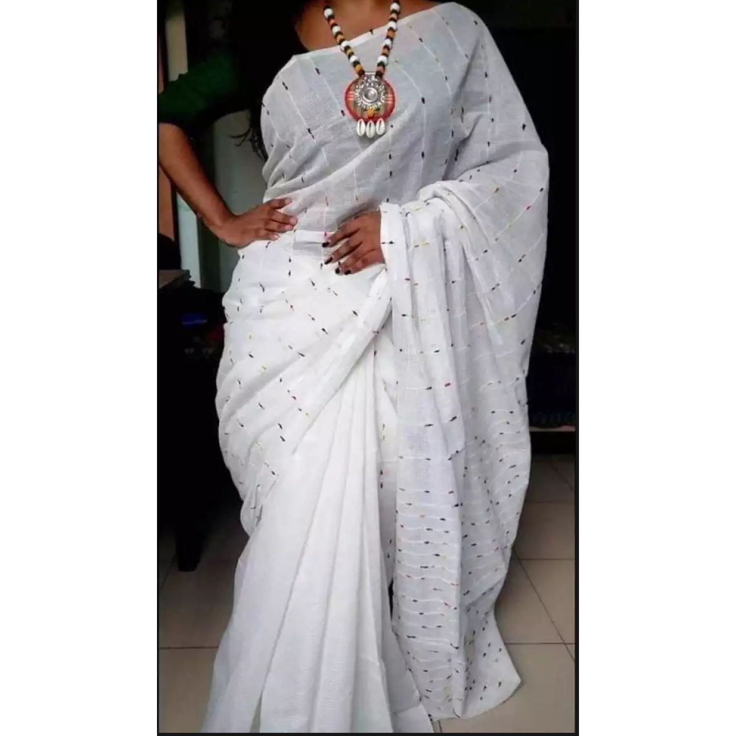 Trendy Collection Weightless White Cotton Khesh Kota Saree With Blouse Piece For Women