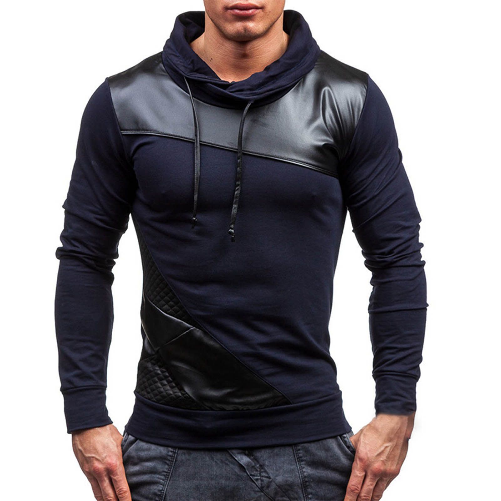 Autumn Sweatshirt Contrast Colors High Collar Long Sleeve Autumn Sweatshirt
