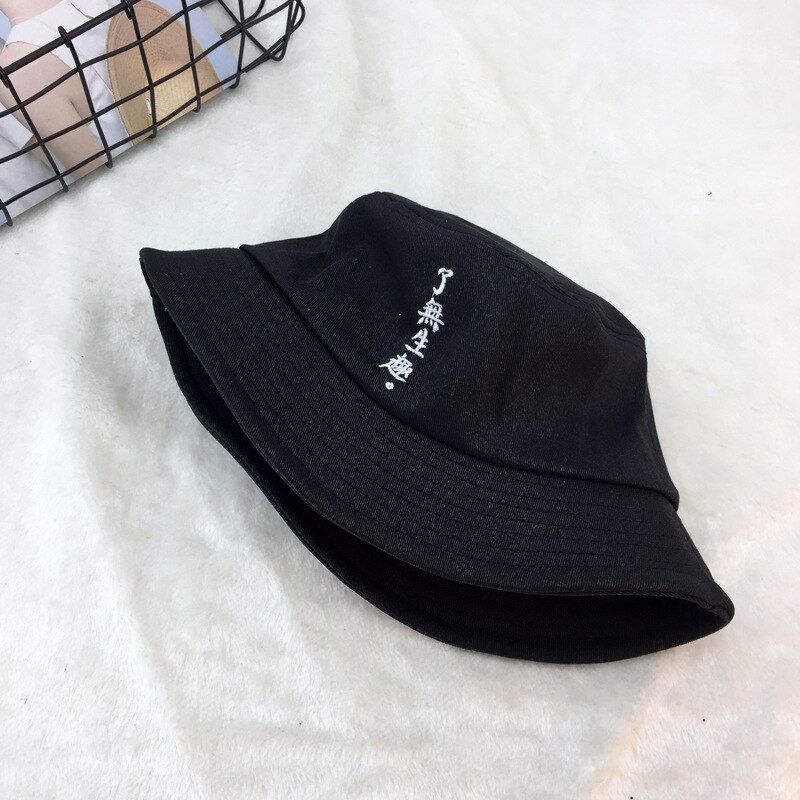 Fashion Letter Cotton Black Bucket Hats Spring Men Casual Hip Hop Fishing Hats Sport Caps With Chinese