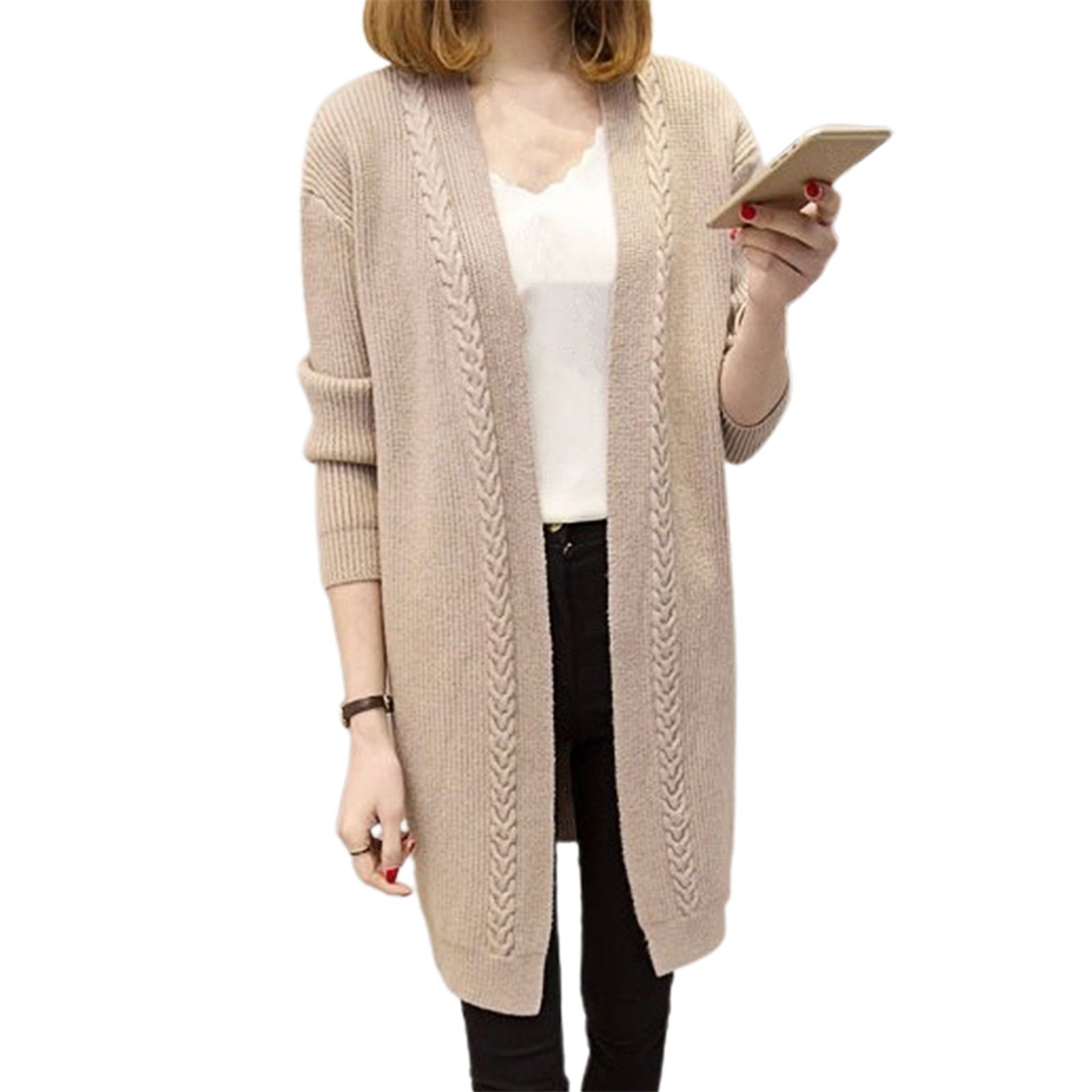 Knitted Cardigan Loose Fit Solid Color Sweater Coat