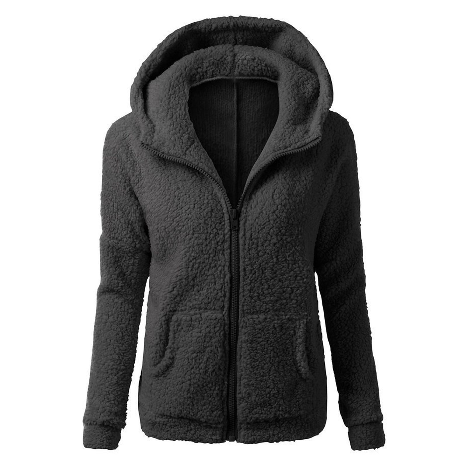 Hoodie Sweatshirt Zipper Closure Ladies Winter Thick Coats