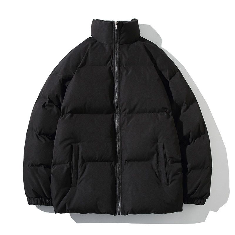 Fashion Men's Winter Hong Kong Style Parkas Casual Stand Collar Thick Padded Jacket Solid Color Loose Daily Parkas Men