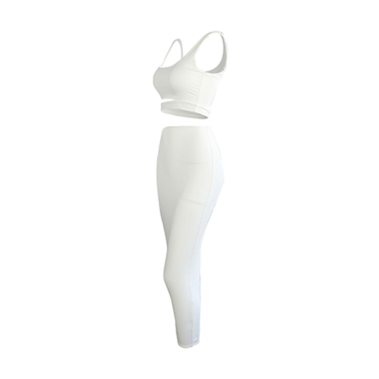 2021 2 Pcs Women Solid Color Outfits, Asymmetrical Straps U-shaped Neck Hollow-Out Vest High Waisted Skir