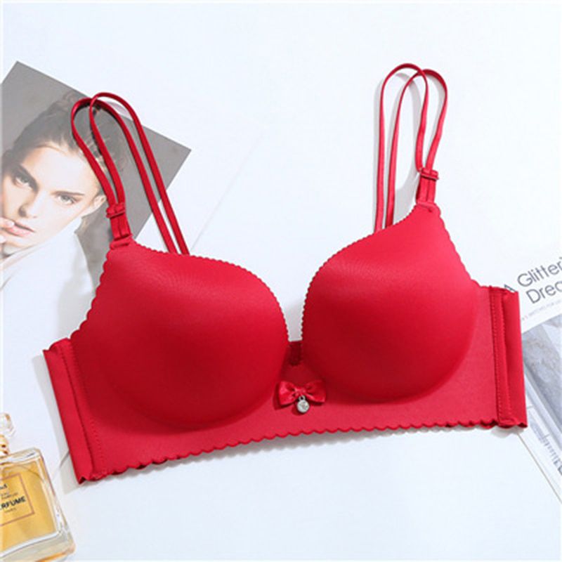 2019  bra single piece seamless bra thin section gathered  deep V smooth no steel ring small chest girl underwear
