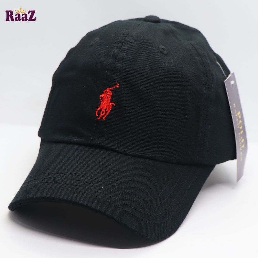 Black Red Small Polo Embroidery Logo Cotton Curved Cap - Cap For Men