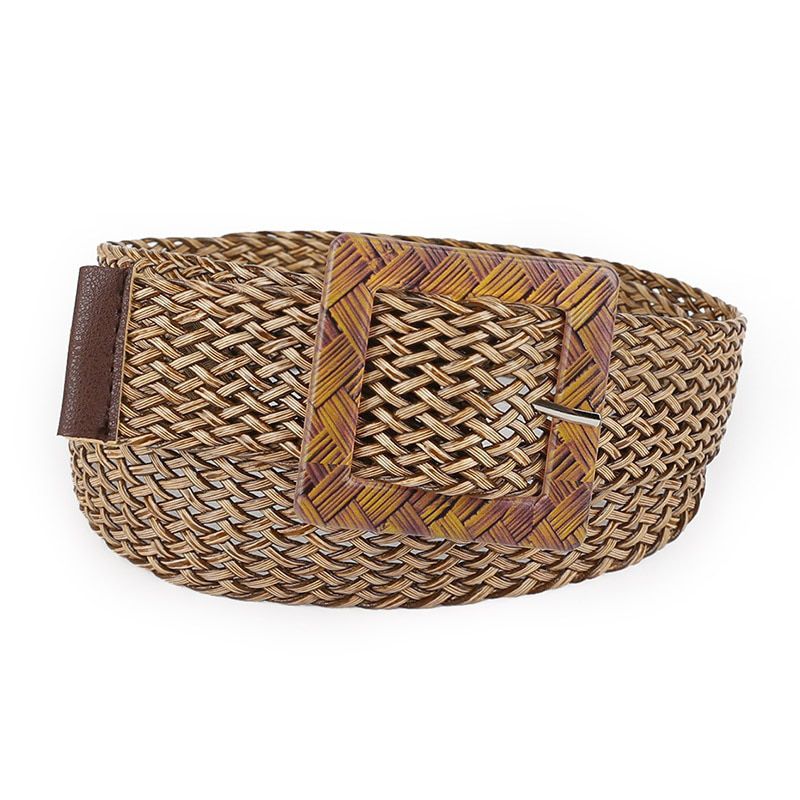 Wooden Button Belt For Women Elastic Straw Belt Decoration for Dress Belt Casual Female Belt Accessories 2019