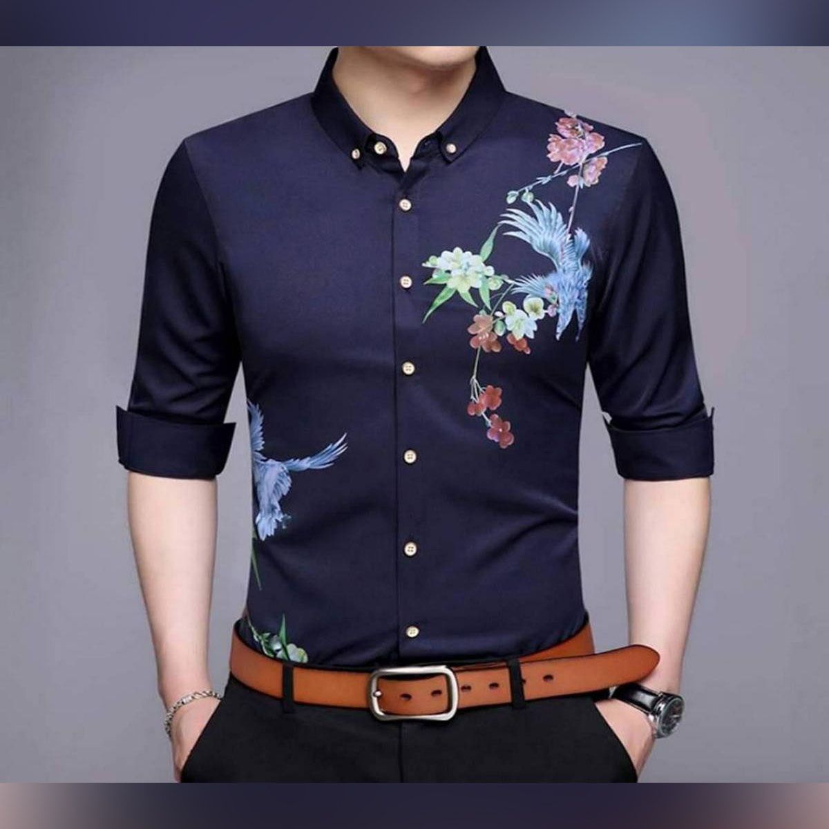 Navy Blue and White Cotton Long Sleeve Casual Shirt For Men - Shirt For Men - Shirt - Shirt For Men - Shirt For Men