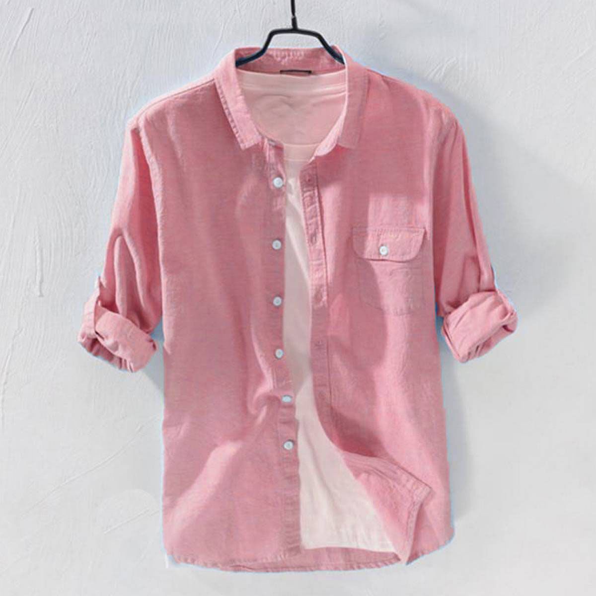 Stylish Regular Slim Fit Deep Pink Blank Cotton Long Sleeve Formal Shirt For Men