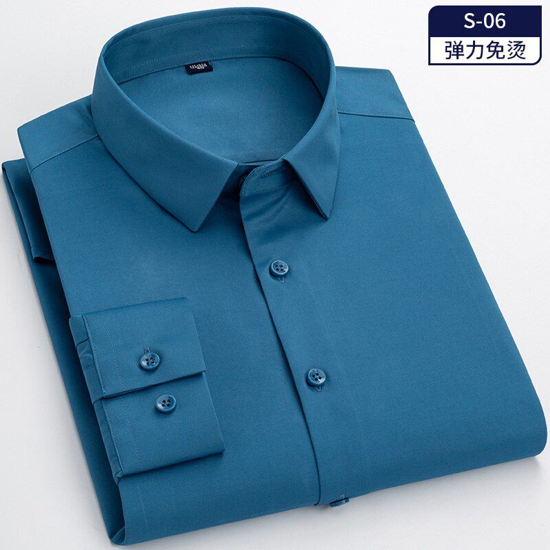 S~6XL Top Quality No Ironing Men Dress Shirt Long Sleeve No Trace Soft Cozy Pocket-less Formal Regular Fit Office Camisa Social