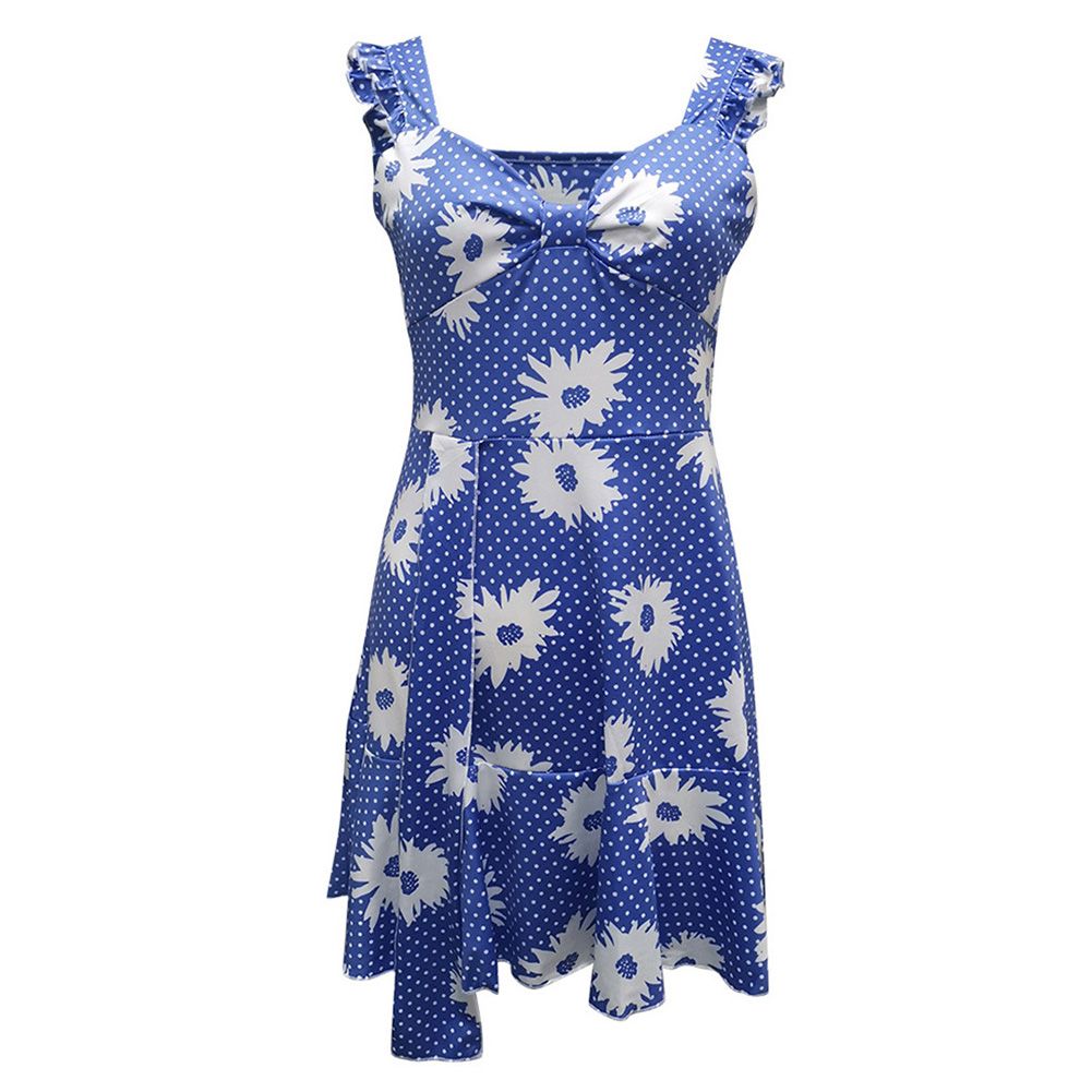 Women Sleeveless Ruffled Hem Backless Slim Mini Straps Dress