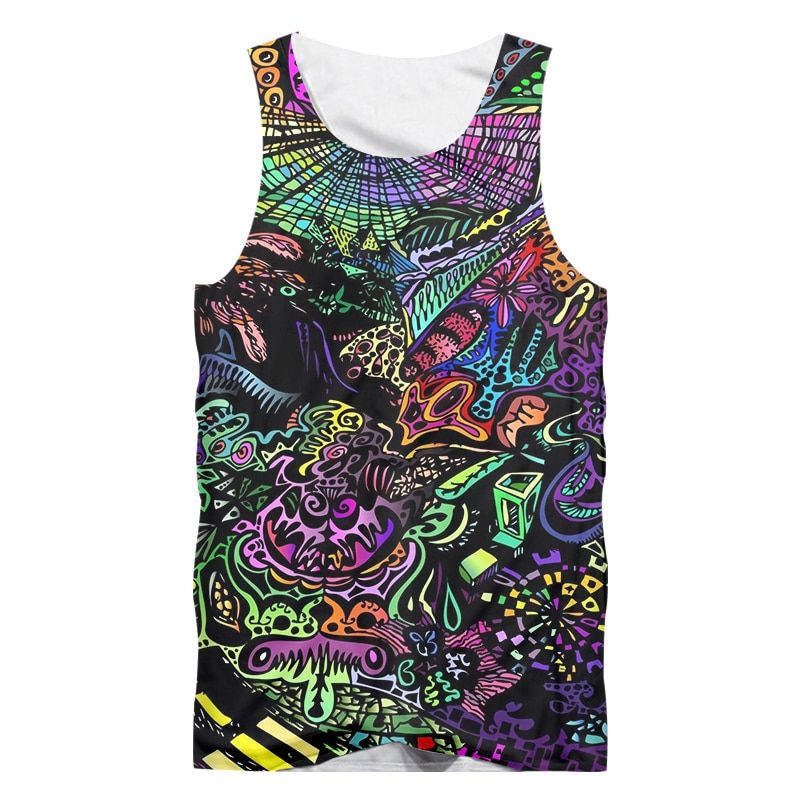 3D  Psychedelic Print TaTop ster Casual Abstract Funny Anime Graffiti Sleeveless Vest Men And  Women Streetwear