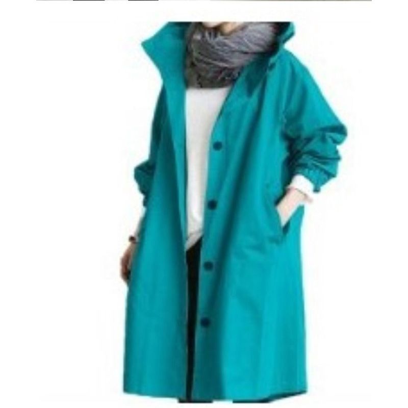 Women Coat Autumn Solid Color Pocket Hooded Windbreaker Long Trench Coat Office Lady Casual Fashion Outerwear Cloak Female