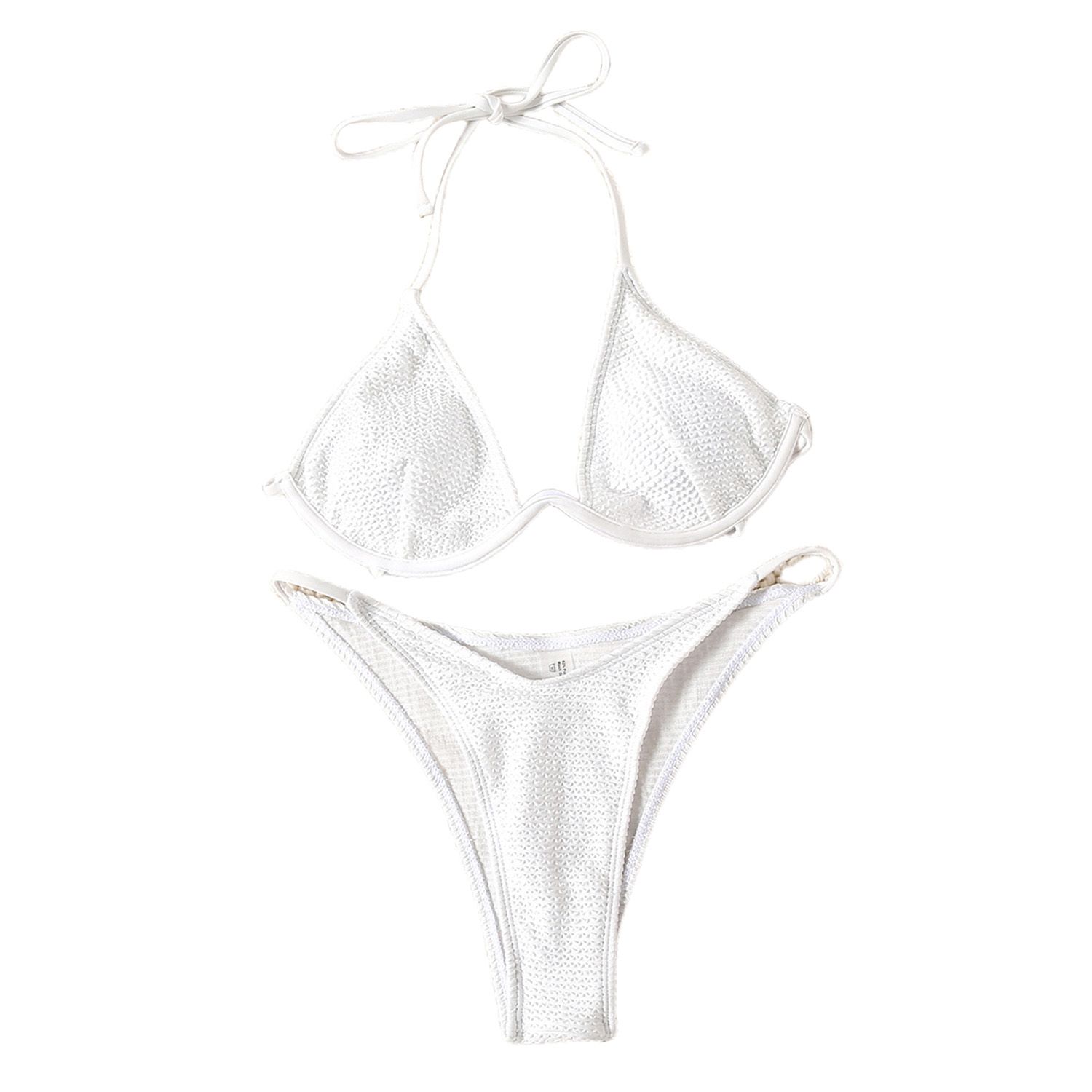 Push Up Triangle Padded Solid Color Halter Women Swimsuit Bikini Swimwear for Swimming