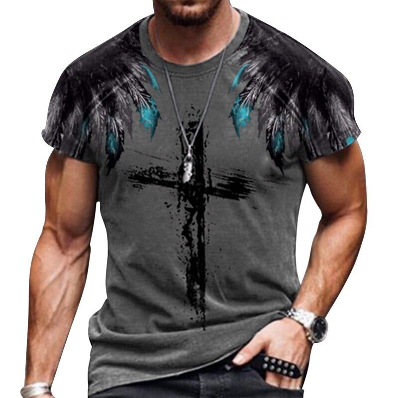 Men's T-shirt American Flag Print T-shirt Summer Round Neck Cool Oversize Muscle Streetwear Clothing Tshirt Men