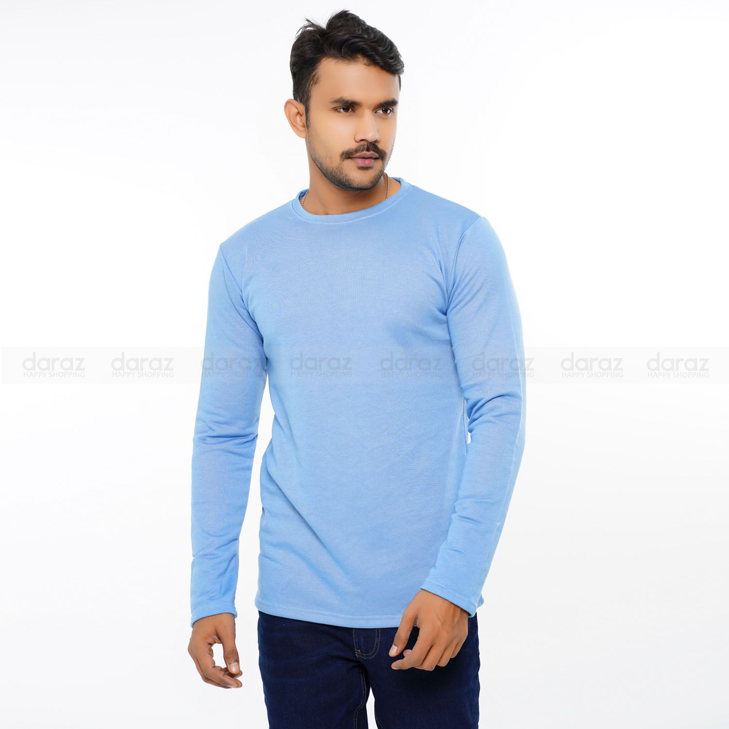 Dark Sky Blue Cotton Full Sleeve T-Shirt For Men_Best For Lite Winter