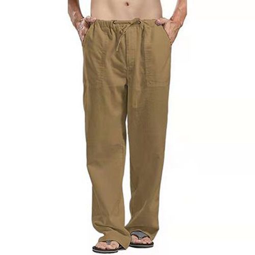Men Pants Cotton Linen Trousers for Men Joggers Casual Solid Elastic Waist Loose Sports Running Oversize Pants Streetwear