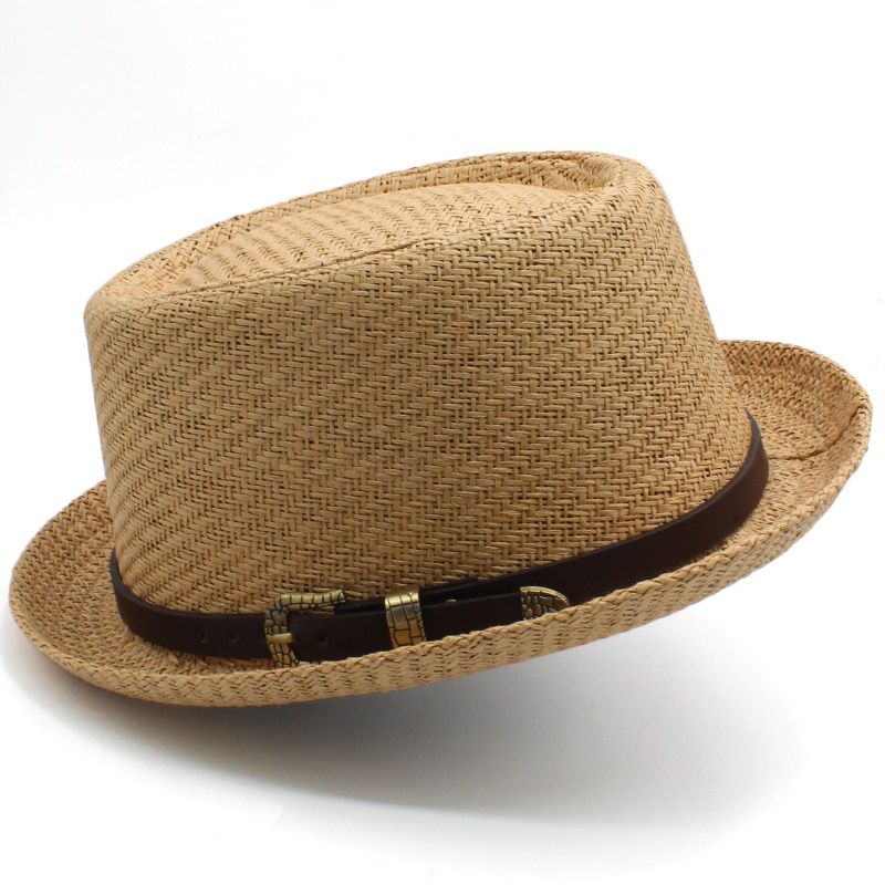 Men Women Classical Straw Pie Hats Fedora Sunhats Trilby Caps Summer Boater Beach Outdoor Travel Party Size US 7 1/4 UK L