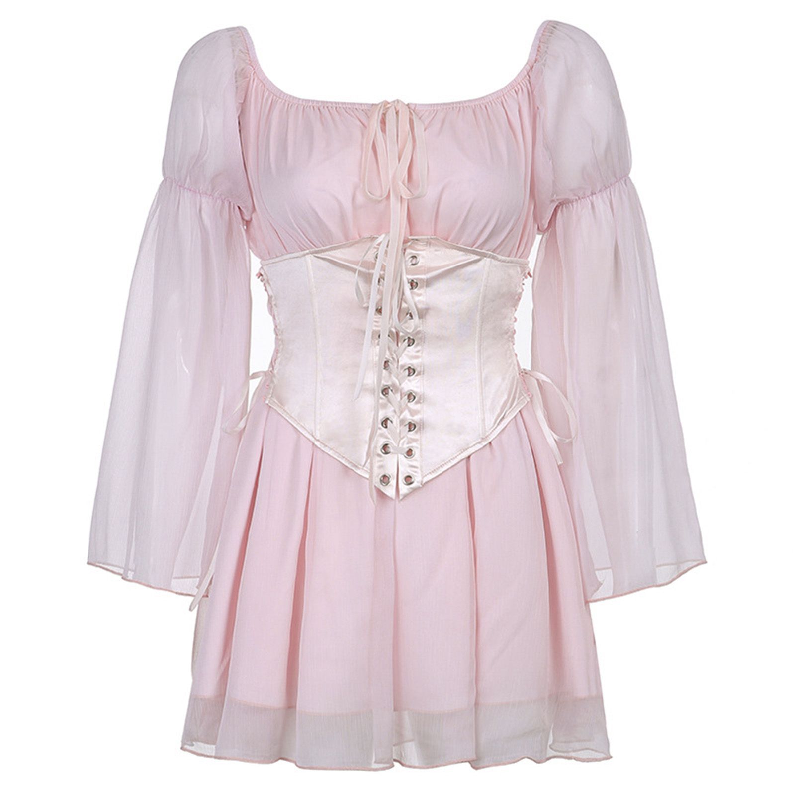 Summer Dress Exquisite Waist Gathered Women Corset Ruffle Dress