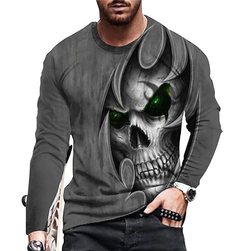 Good Quality Men's Sports T-Shirt 3D Digital Printing TEE Male Street Trend Dark Death Skull Long sleeve Tops