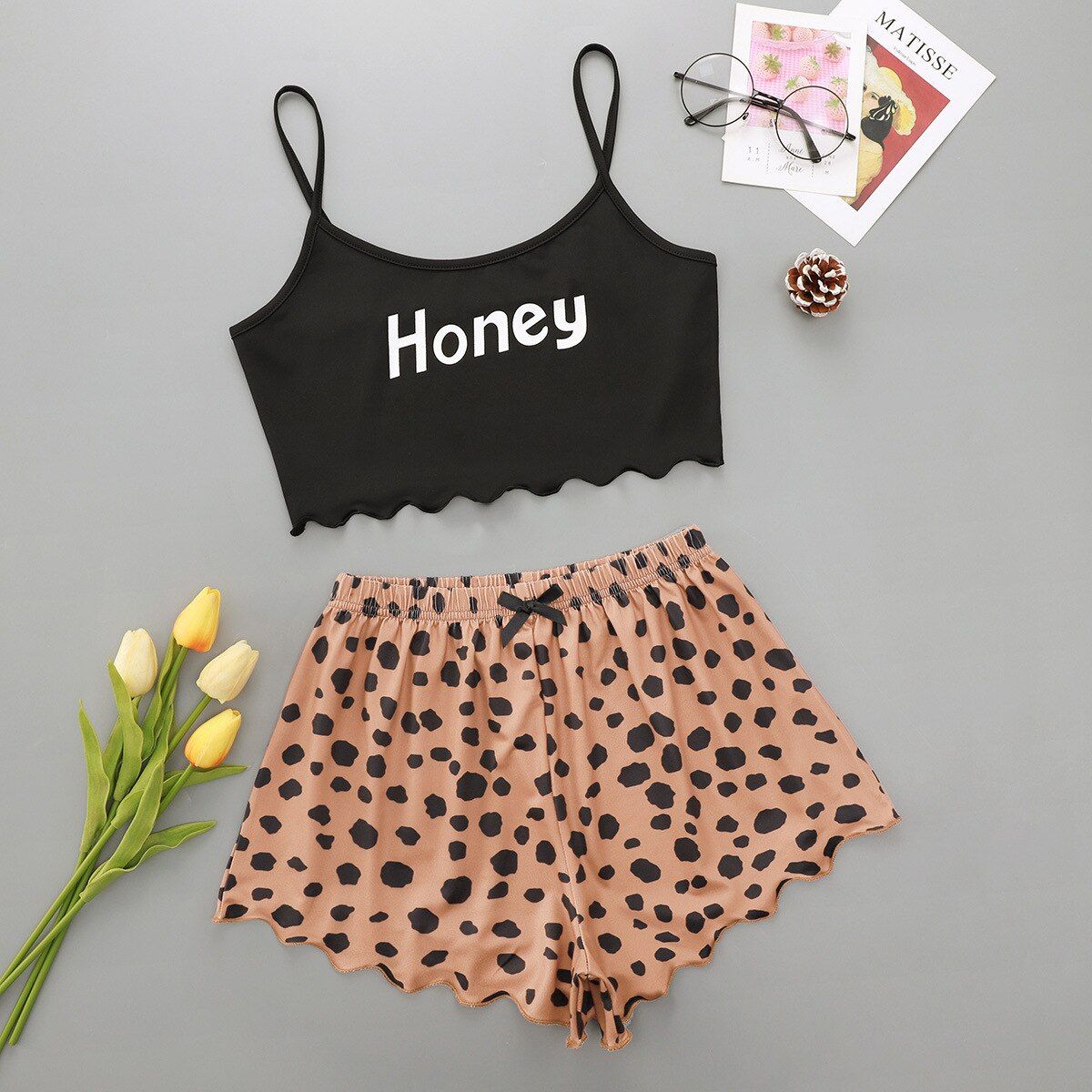 Letter Print Sleepwear Home Suit Summer V Neck y Pyjamas Women Spaghetti Strap Loose Pijama Satin Homewear Pyjama Skeleton