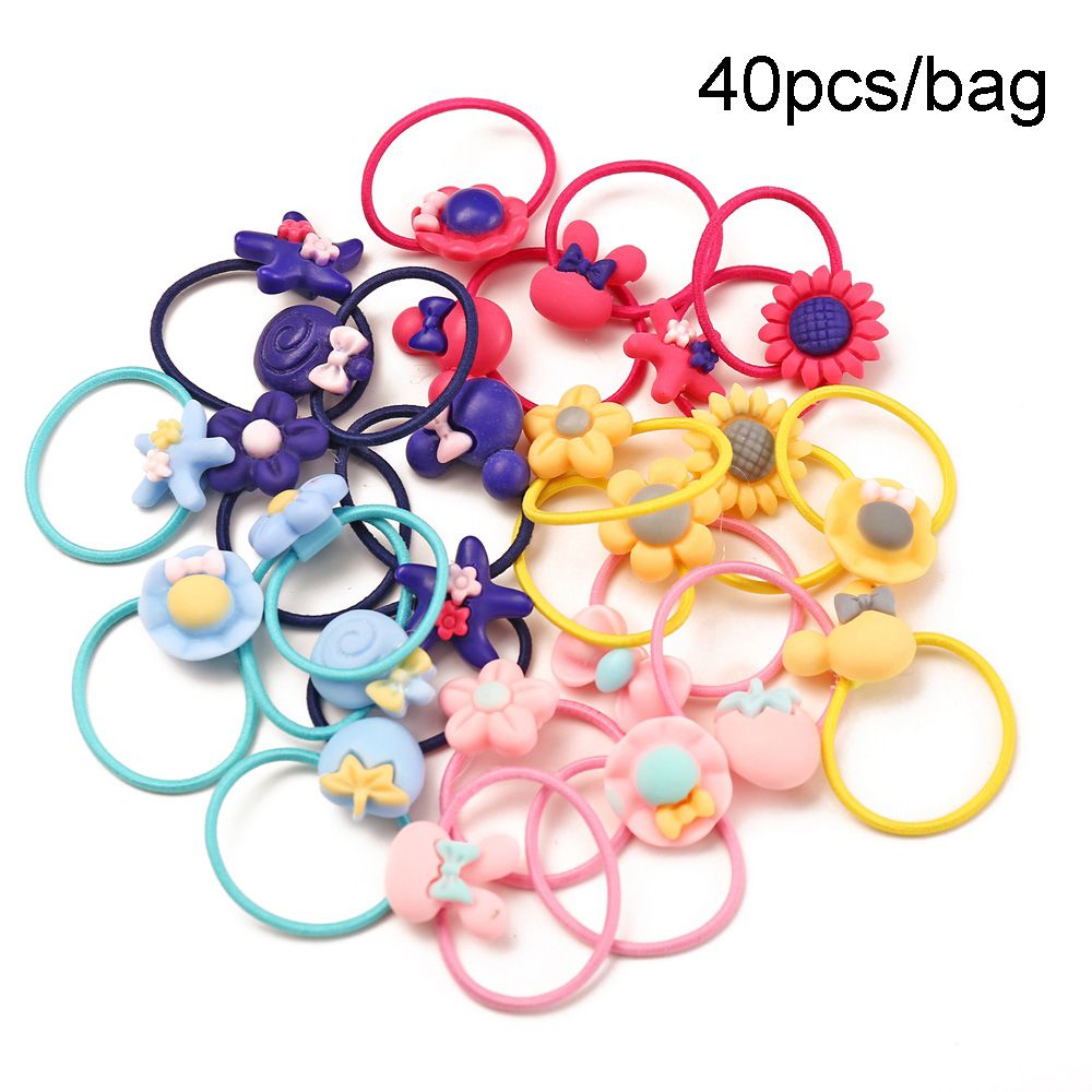 【BestGO】10 / 20 / 30 / 40 Pcs Colorful Baby Hair Band Set Cartoon Rubber Band Flower Ponytail Hair Rope Star Hair Tie Women Hair Accessories