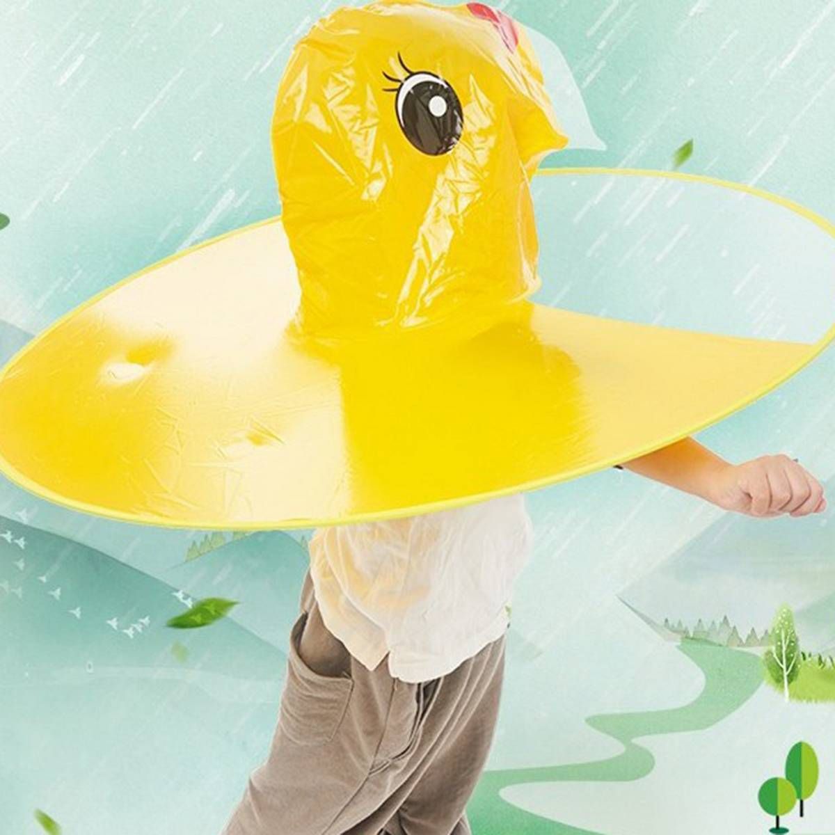 Lovely Duck PVC Umbrella Hat Kids Student Adult Raincoat