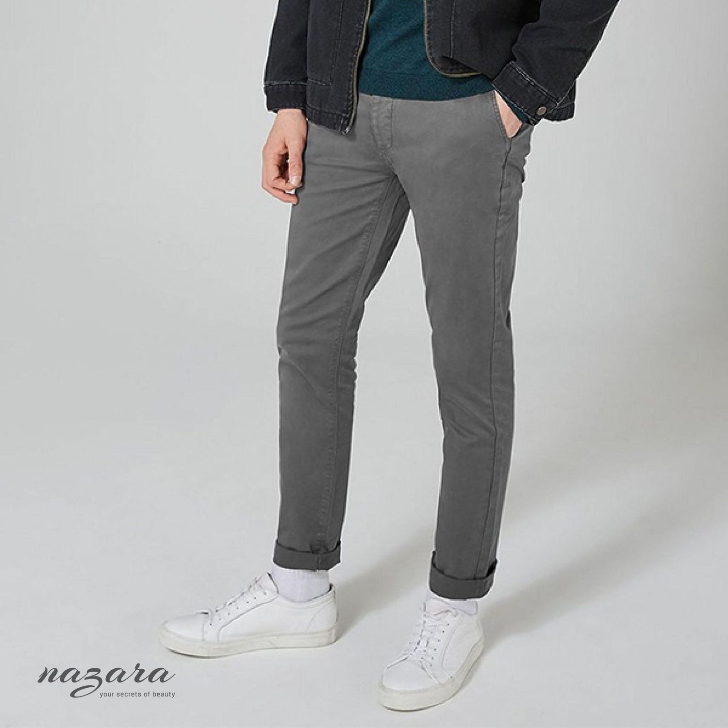 Slim-Fit Chino Gabardine Pants - Deep Gray