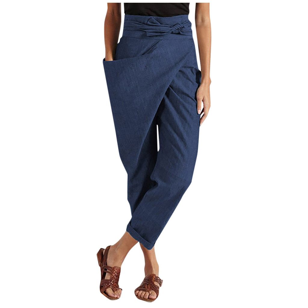 Harem Pants Plus Size Women's Casual Loose High Waist Lace Up Strap Solid One Side Pocket Women Trousers Comfort Pants
