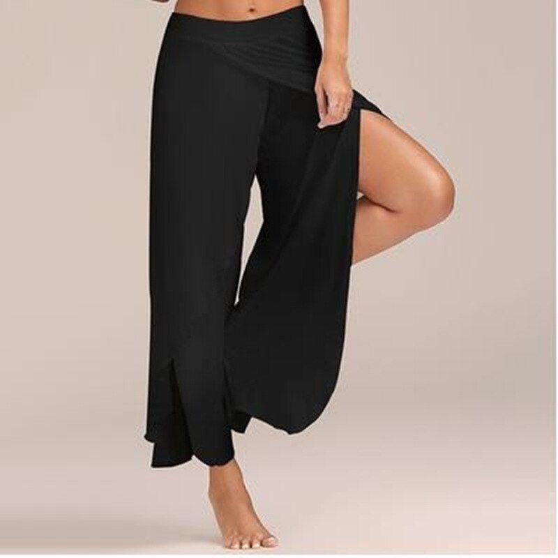 Puimentiua Women Summer Chiffon Irregular Side Pants Women Causal Wide Leg Split Trousers Female Solid Elastic Wasit Loose Pants