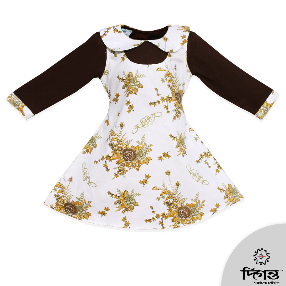 White & Coffee Colour Tunic Cotton Frock For Girls