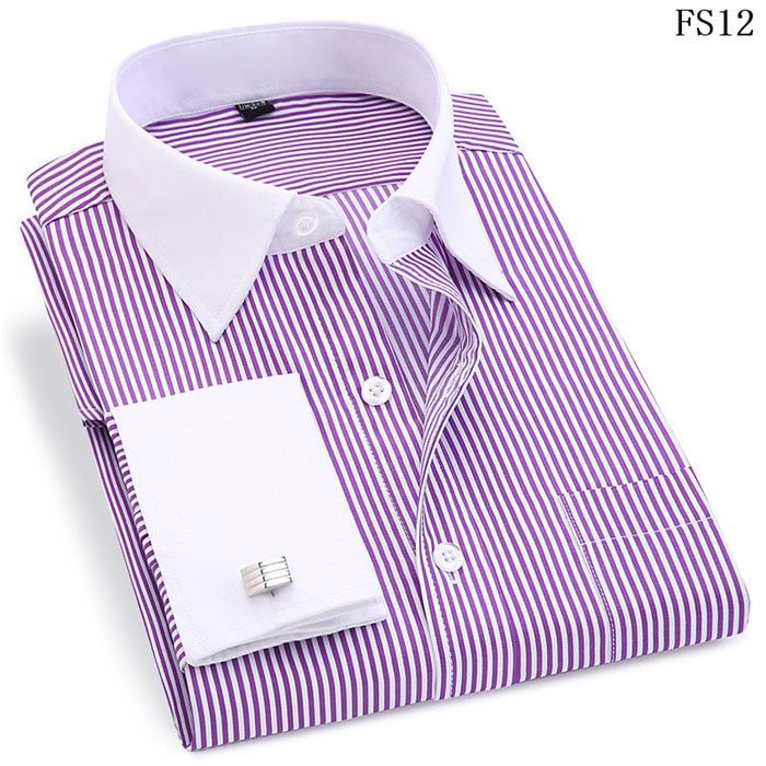 Classic Black French Cufflinks Men's Business Dress Long Sleeve Shirt Lapel Men Social Shirt 4XL 5XL 6XL Regular Fit