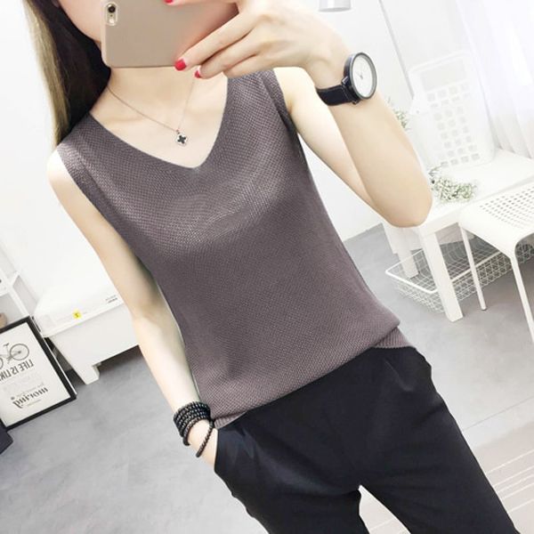Spring Summer Tank Tops Women Sleeveless Knitted Loose Singlets Camisole Loose T Shirt Ladies Vest Cotton Slim Ladies Thin Vest