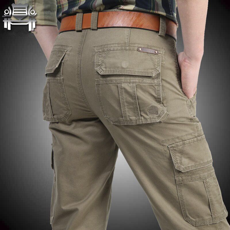 Casual Cargo Pants Men Overalls Cotton  Multi-pockets Baggy Long Trousers Plus Size 44  Straight Tactical Pants