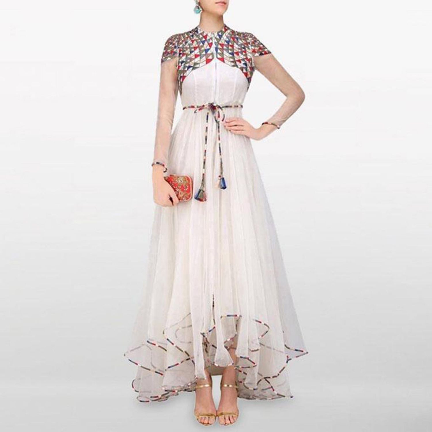 Exclusive Georgette Unstitched Gown For Women - White