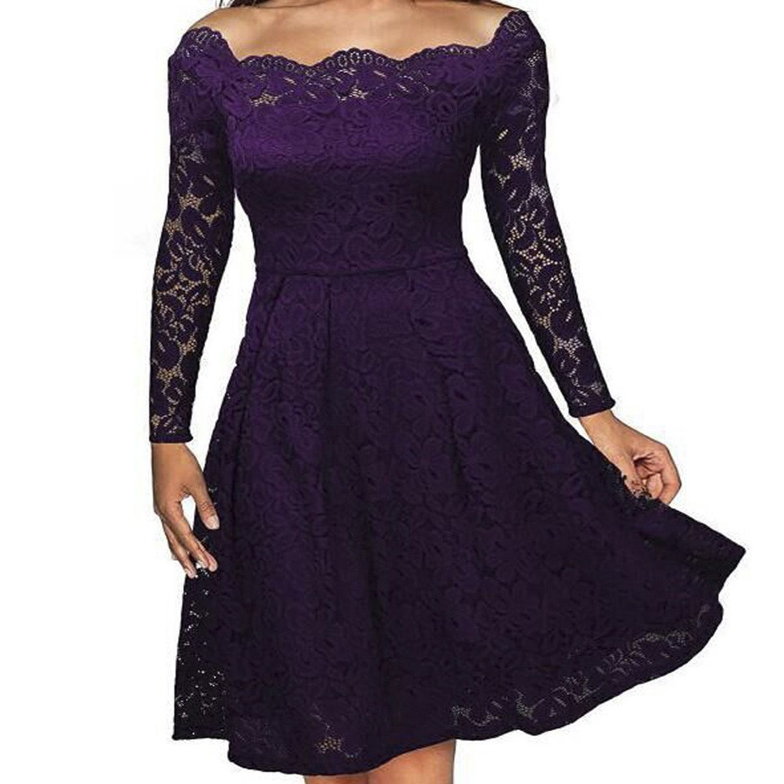 Lady Dress Off Shoulder Women Slim-fitting Floral Swing Dress