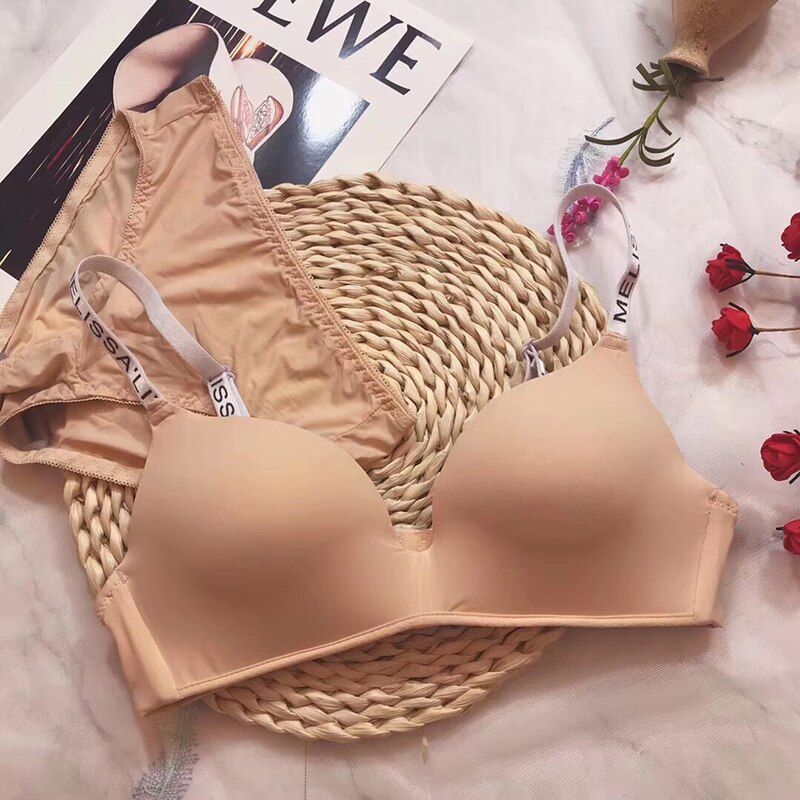 DeRuiLaDy Comfort Wireless Bras For Women Underwear Adjustable Push Up Bra  Lingerie Fashion Seamless Letter Straps Bralette