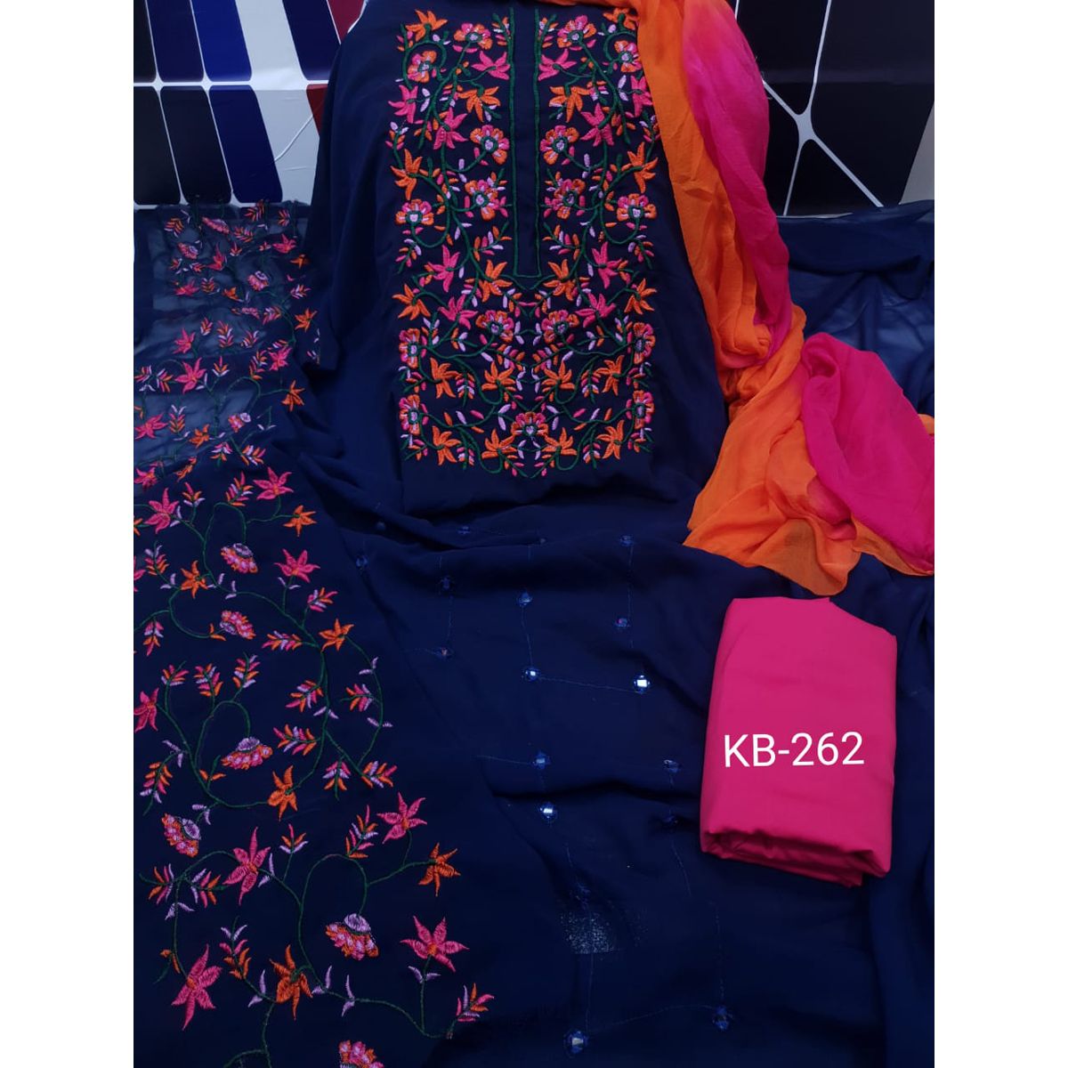 Georgette Glass Embroidery Work Salwar Kameez For Women {3 Piece}