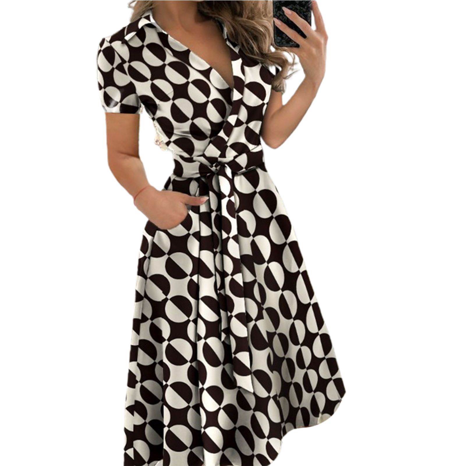 Party Dress Turn-down Collar Solid Color Cross Wrapdi Dress