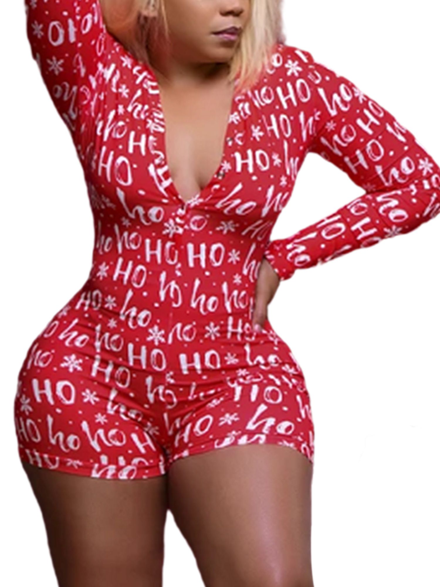 Women Letter Printed Tight Jumpsuit Casual V Neck Short Sleeve Shorts Bodysuit (S/M/L/XL/XXL)