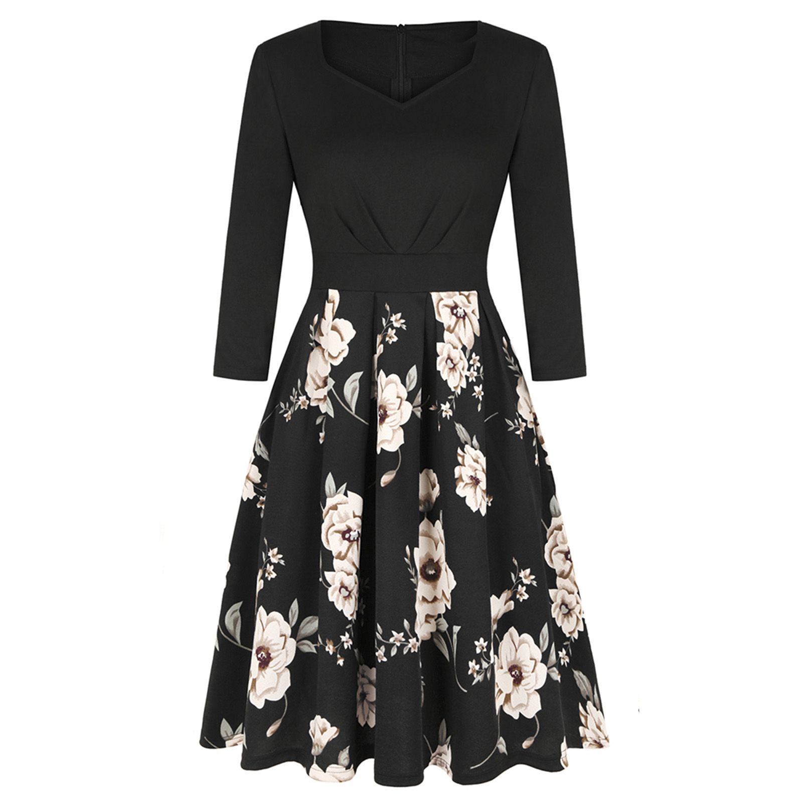 Party Dress Floral Print Patchwork Knee Length Dress