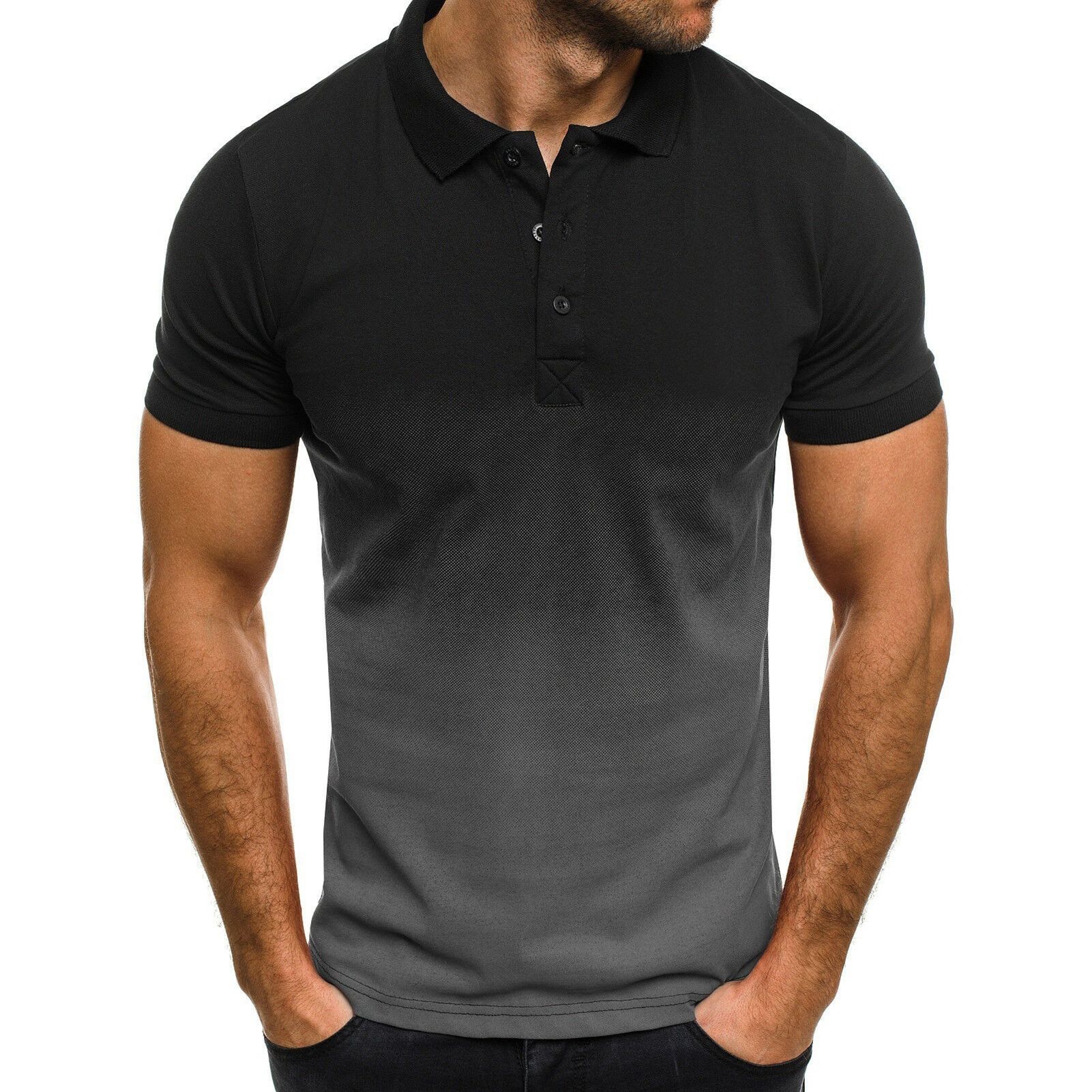 Collar T-Shirt Loose Short Sleeve Contrast Color Men Tops Lapel Printed Shirt for Summer