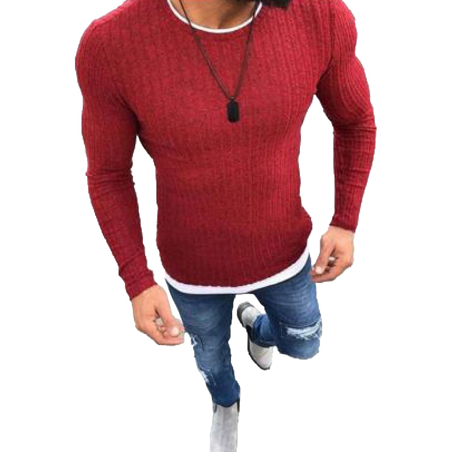 Patchwork Pullover Breathable Comfortable Men Knitted Patchwork Pullover
