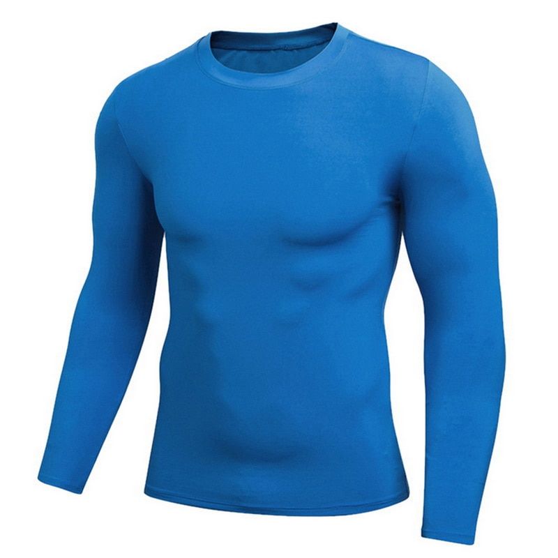 Spring Men's Pure Color Sports Tight Elastic Sweating Quick Drying Long Sleeved Shirt Compression Fitness Shirt