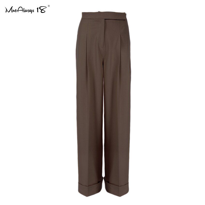 Spring Summer Black Ladies Office Trousers Women High Waist Pants Pockets Female Pleated Wide Leg Pants Solid