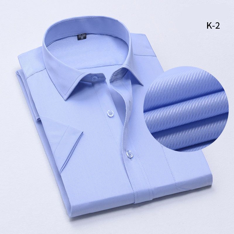 Aoliwen brand Men's Short Sleeve Shirt Blue Casual Quality Anti-Wrinkle Shirt Formal Shirt Premium Quality Shirt Short Sleeve