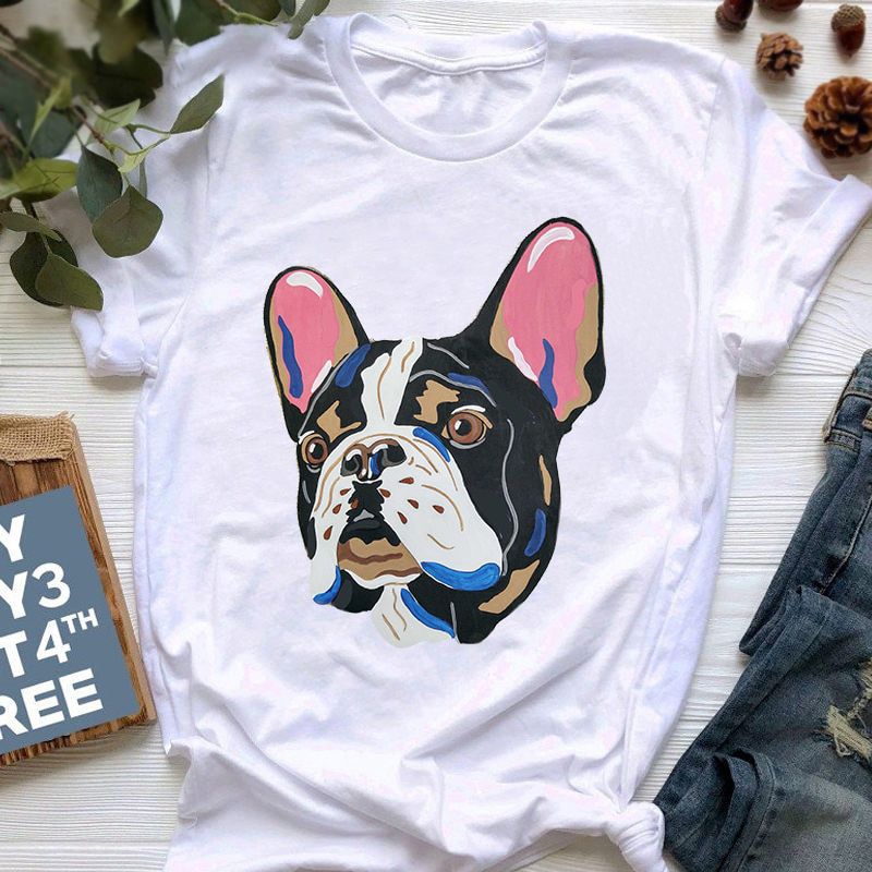 T Shirt Women French Bulldog Print Cute Cartoon Pit Bull Summer Tee Shirt Top Female Clothing Oversized T-shirts Short Sleeve