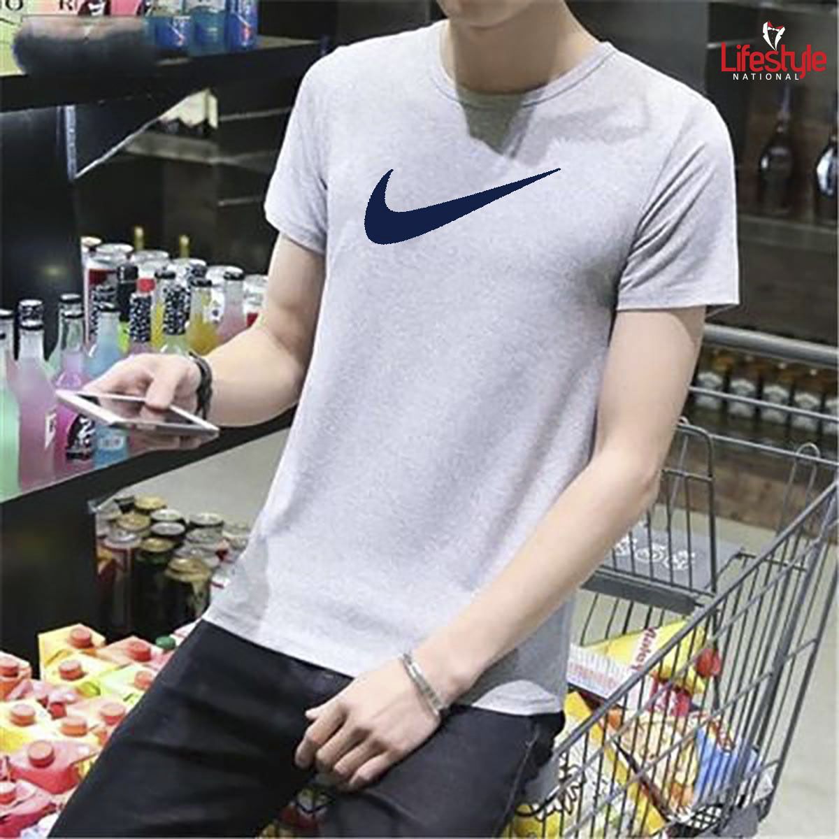 Cotton Casual T-shirt for Men - Light Ash